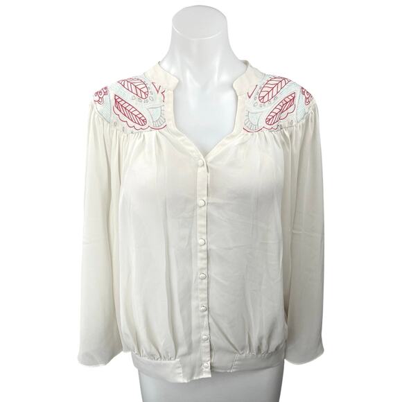 Butterfly by Matthew Williamson White Embroidered Button Up Shirt Top Size 16 - Picture 1 of 5